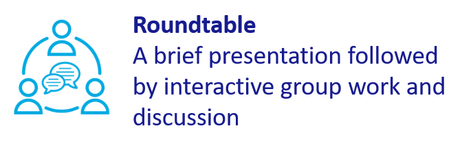roundtable sessions - a brief presentation followed by interactive group work and discussion